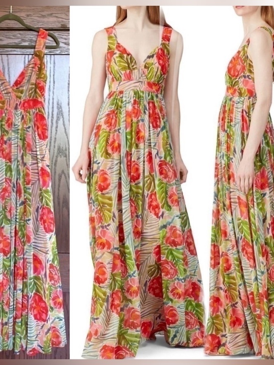 Badgley Mischka Dresses & Skirts - Badgley Mischka Green Floral maxi dress size 0-2 15” PTP